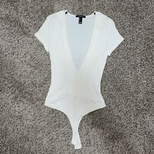 Deep V White Bodysuit!